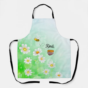 Bee kind honey floral green insect cartoon text apron