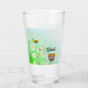 Bee kind honey floral green insect cartoon text glass
