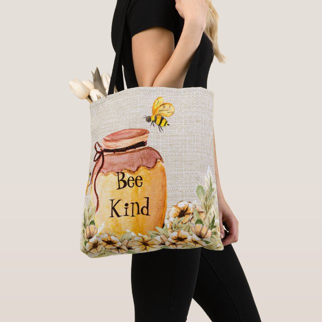 Bee kind honey pot  tote bag (Close Up)