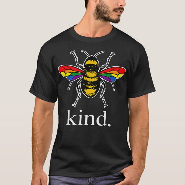 Bee Kind LGBTQ Ally Gay Pride Rainbow Bumblebee Po T-Shirt (Front)