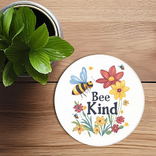 Bee Kind Motivation Typography Sandstone Coaster
