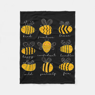 Bee Kind Positive Brave Happy Confident Humble Tea Fleece Blanket