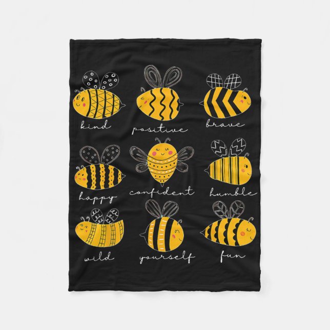 Bee Kind Positive Brave Happy Confident Humble Tea Fleece Blanket (Front)