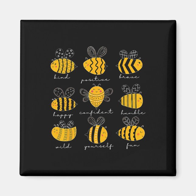 Bee Kind Positive Brave Happy Confident Humble Tea Magnet (Front)