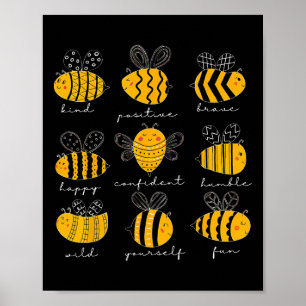 Bee Kind Positive Brave Happy Confident Humble Tea Poster