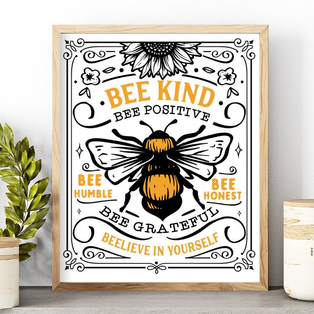 Bee Kind Positive Humble Inspirational Quote Poster (Creator Uploaded)