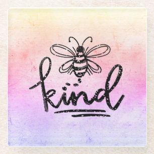 Bee Kind Rainbow Ombre Glass Coaster