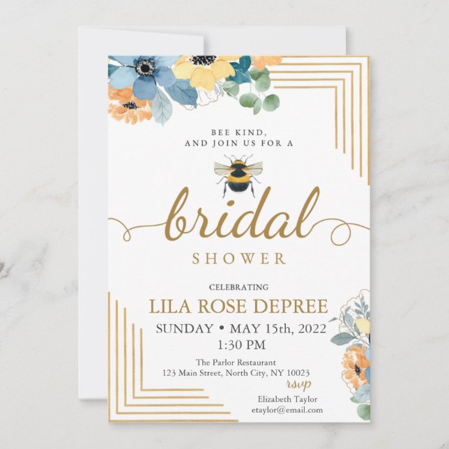 Bee Kind Red Flowers Bridal Shower Invitation (Front)