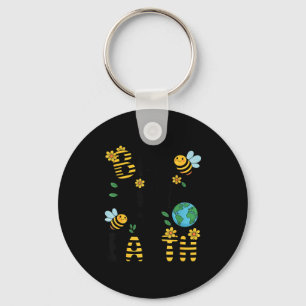 Bee kind to earth - cute bees flowers planet kids  key ring