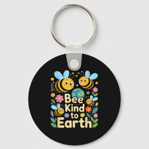 Bee kind to earth - cute bees flowers planet kids  key ring