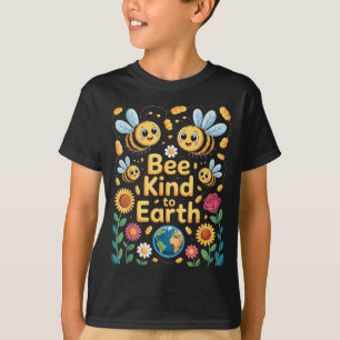 Bee kind to earth - cute bees flowers planet kids  T-Shirt