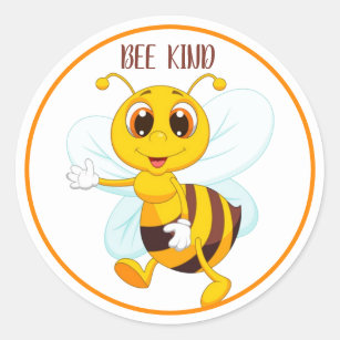 "Bee Kind to Everyone" Yellow Black Bee Drawing Classic Round Sticker