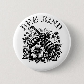 Bee Kind | 'Vintage Honey and Flowers Quote 6 Cm Round Badge