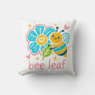 Bee Leaf' Crayon Art: Happy Bumblebee Animal Lover Cushion