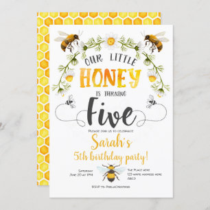 Bee, little honey, Bumble Bee, Girl, 5th Birthday Invitation