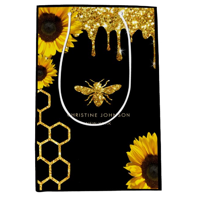 bee logo and sunflowers medium gift bag (Front)