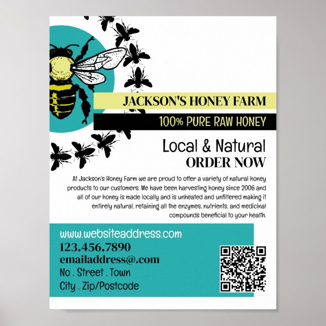 Bee Logo - Beeyard, Honey Farm Advertising Poster (Front)