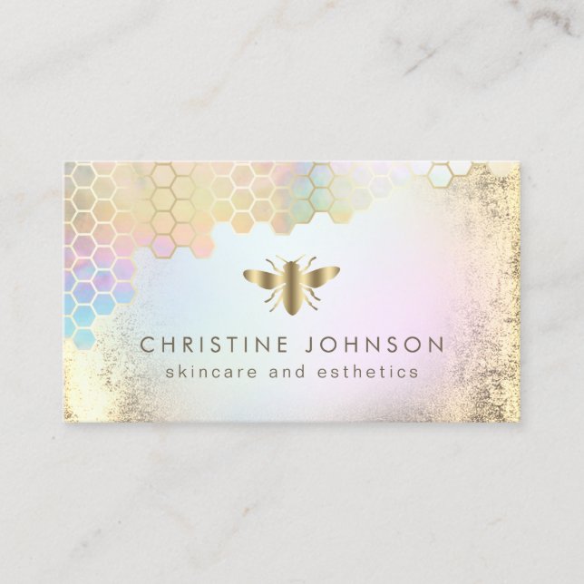 bee logo design on faux foil effect business card (Front)