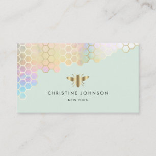 bee logo on mint background business card