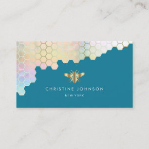 bee logo on mosaic blue background business card