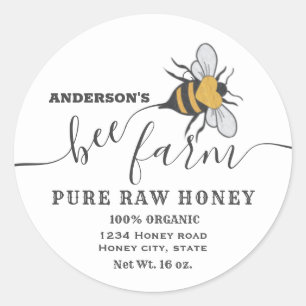 Bee logo script bee farm honey jar label
