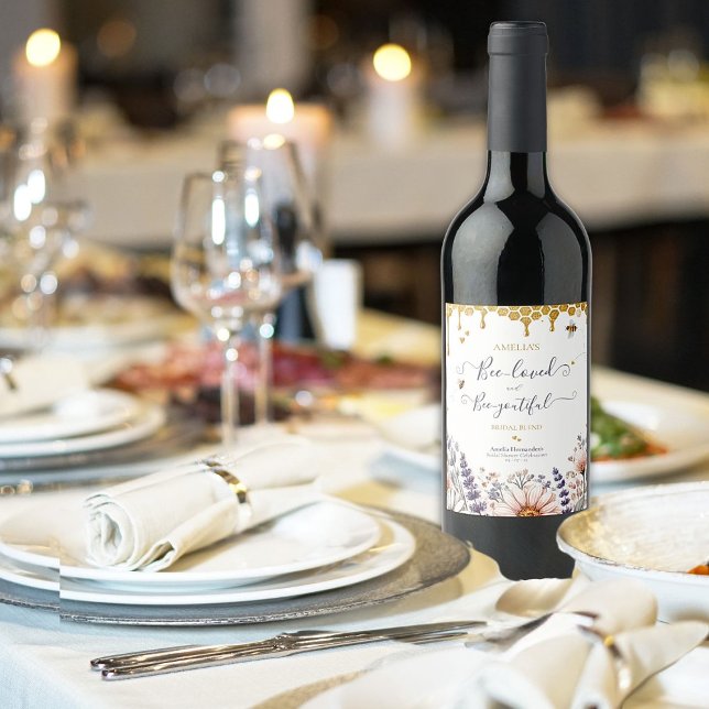 Bee-Loved and Bee-Youtiful Bridal Shower  Wine Label (Creator Uploaded)