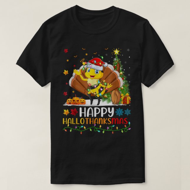 Bee Lover Funny Happy Bee HelloThanksMas T-Shirt (Design Front)