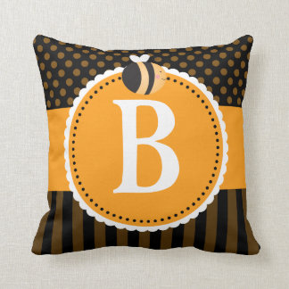 Bee Lover Monogram Cute Throw Pillow Gift
