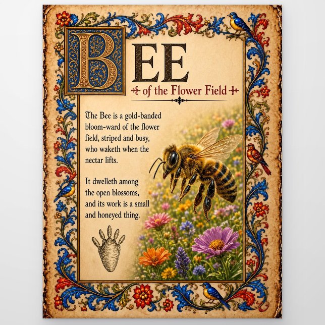 Bee, Mediaeval Bestiary Art Postcard (Creator Uploaded)