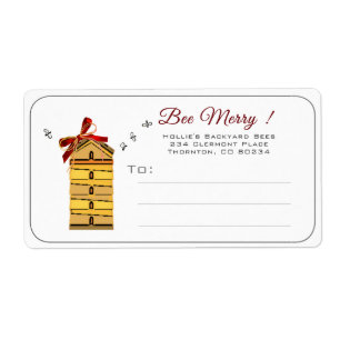 Bee Merry Beekeeper's Holiday Label with Hive