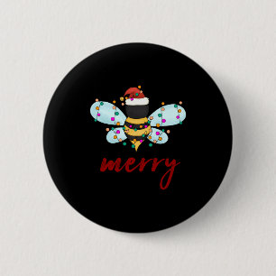Bee Merry Christmas Bee In Santa Hat Cute Merry Xm 6 Cm Round Badge