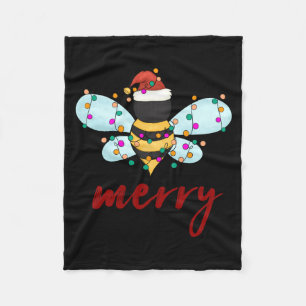 Bee Merry Christmas Bee In Santa Hat Cute Merry Xm Fleece Blanket