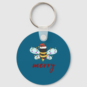 Bee Merry Christmas Bee In Santa Hat Cute Merry Xm Key Ring