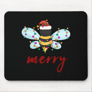 Bee Merry Christmas Bee In Santa Hat Cute Merry Xm Mouse Pad