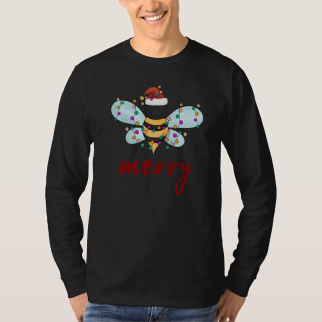 Bee Merry Christmas Bee in Santa Hat Cute Merry Xm T-Shirt (Front)