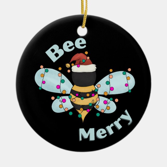 Bee Merry Christmas Bumble Bee  Ceramic Tree Decoration (Front)