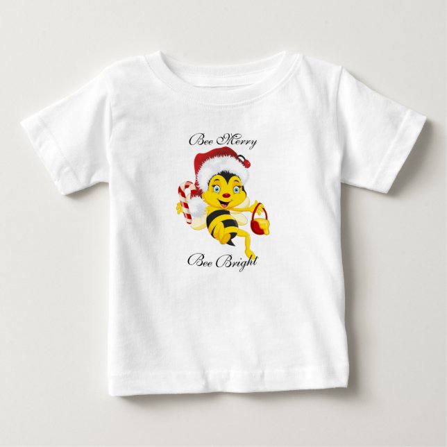 Bee Merry Christmas Cartoon Baby T-Shirt (Front)