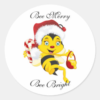 Bee Merry Christmas Cartoon Classic Round Sticker