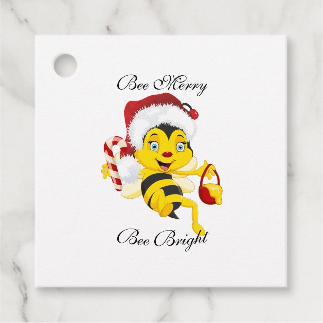 Bee Merry Christmas Cartoon Favour Tags (Front)