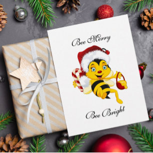 Bee Merry Christmas Cartoon Postcard