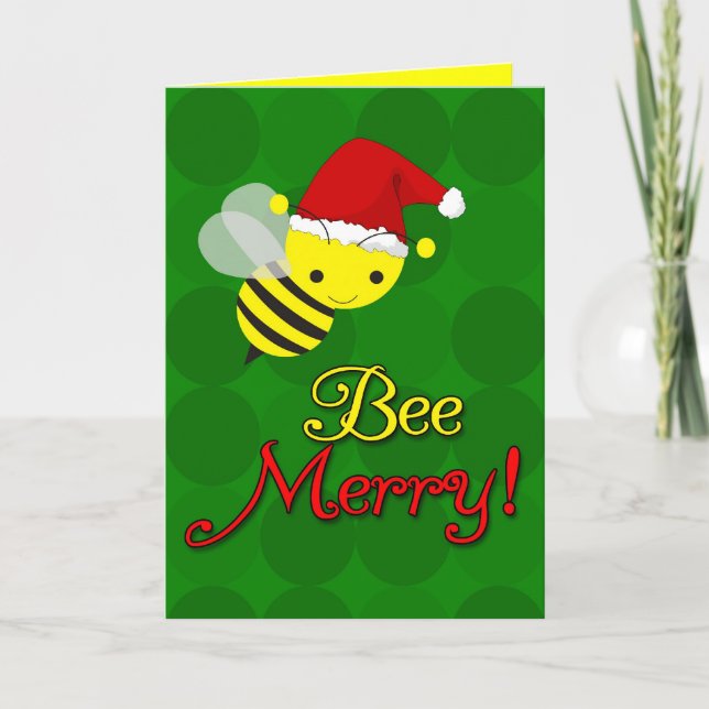 Bee Merry Cute Bumblebee Christmas Cards (Front)