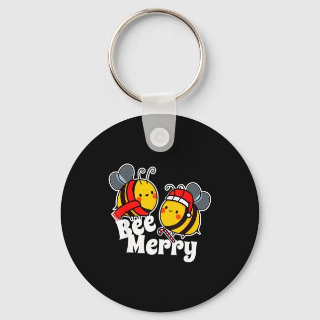 Bee Merry _ Cute Honey Bees Santa Claus _ Christma Key Ring (Front)