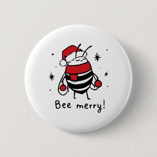 Bee Merry Funny Christmas Gift Bee Lover  6 Cm Round Badge