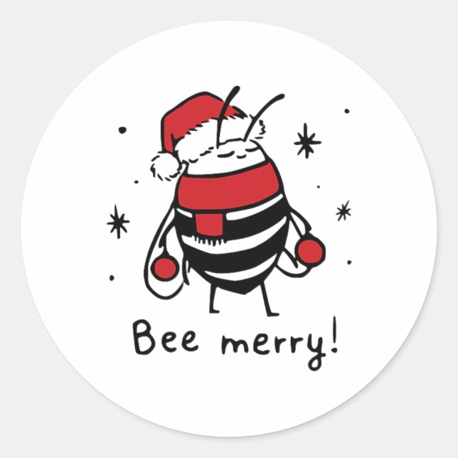 Bee Merry Funny Christmas Gift Bee Lover  Classic Round Sticker (Front)