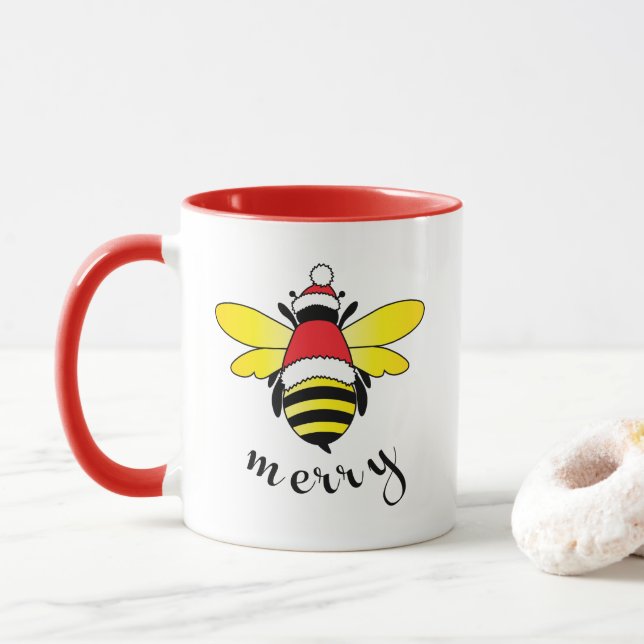 Bee Merry Holiday Cup/ Mug (With Donut)