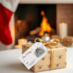 Bee Merry Vintage Skep with Red Bow Gift Tag<br><div class="desc">Bee Merry!   Use this gift tag as a promotional item to tie around your honey jars and beeswax candles so your customers can fill them out and gift them to their friends and family.</div>