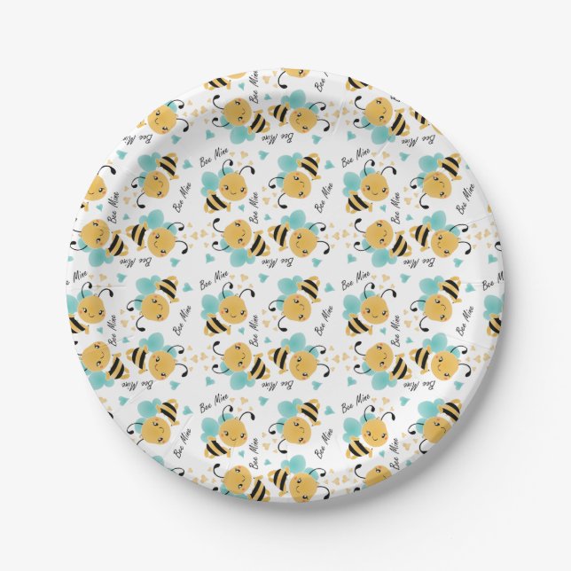 Bee Mine Bumblebee Pattern Paper Plate (Front)