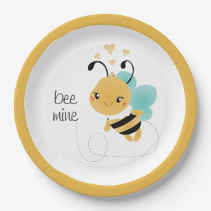 Bee Mine Bumblebee Yellow Black Paper Plate