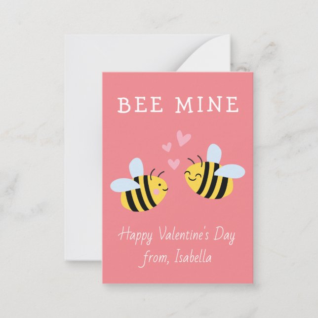 BEE MINE Classroom valentine Pink Note Card (Front)