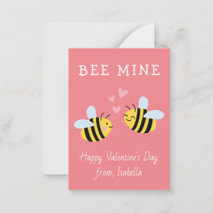 BEE MINE Classroom valentine Pink Note Card